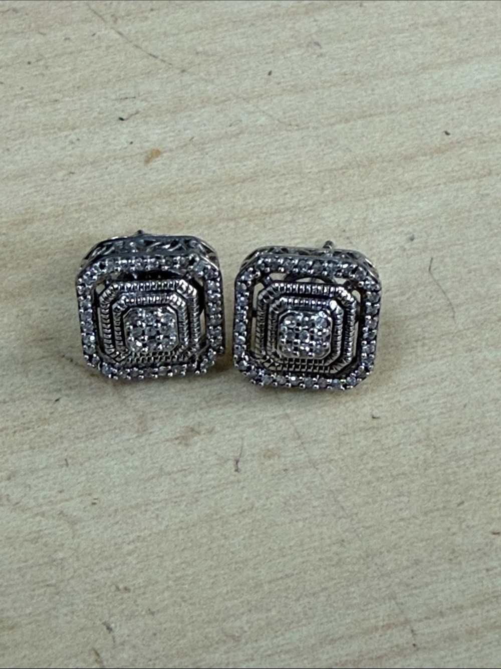 Sterling Silver-Tone Square Halo Stud Earrings - Silver